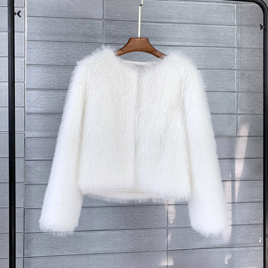 Damen Flauschige Kurzjacke aus hochwertigem Kunstfell mit eleganten Ärmeln EB
