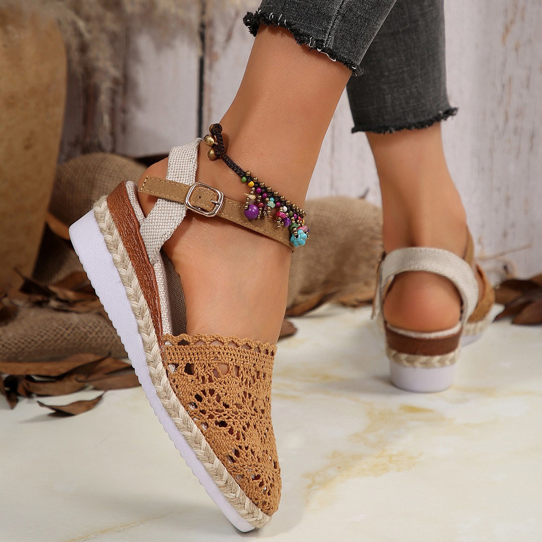 Damen Espadrilles mit Häkel-Design und verstellbarem Riemen EB