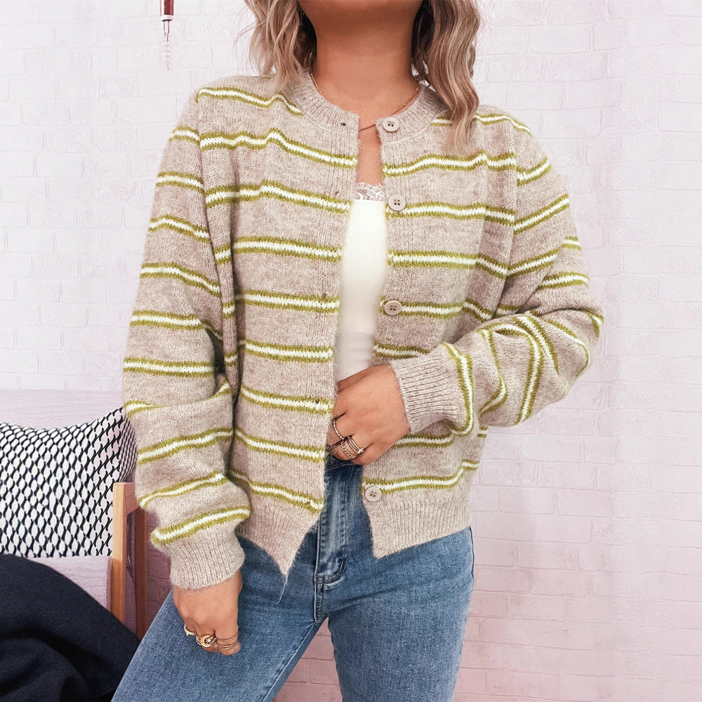 Damen Langärmliger Strickcardigan mit modischem Streifenmuster EB