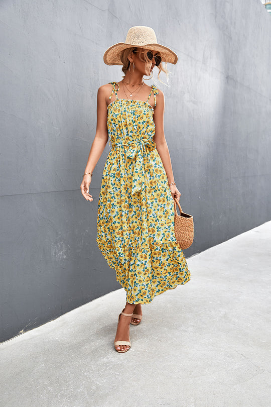 Damen Midikleid mit zartem Floral-Print und Rüschendetails EB