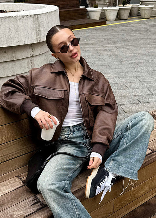 EB | Distressed Fauxleder Zip-Jacke