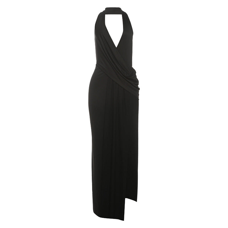 Damen elegantes Wickelkleid mit tiefem V-Ausschnitt und fließendem Stoff EB