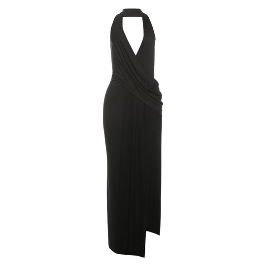 Damen elegantes Wickelkleid mit tiefem V-Ausschnitt und fließendem Stoff EB