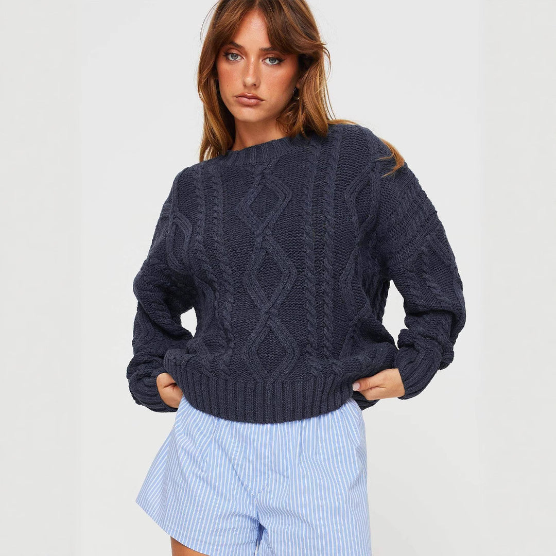 Damen Grobstrickpullover mit voluminösen Ärmeln und klassischem Zopfmuster EB