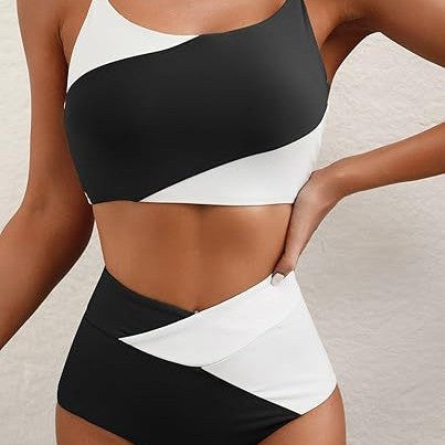 Damen Hoch tailliertes Bikini-Oberteil mit asymmetrischem Design EB
