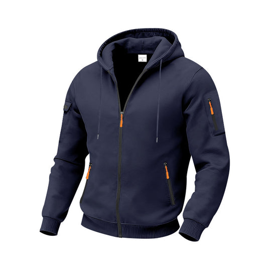 Herren nan funktionale Kapuzen-Sweatjacke mit durchgehendem Reißverschluss, Ärmeltasche und wasserabweisenden Reißverschlüssen EB