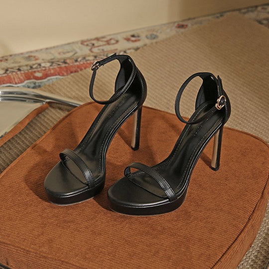 Damen elegante High Heel Sandalen mit glänzender Metalloptik EB