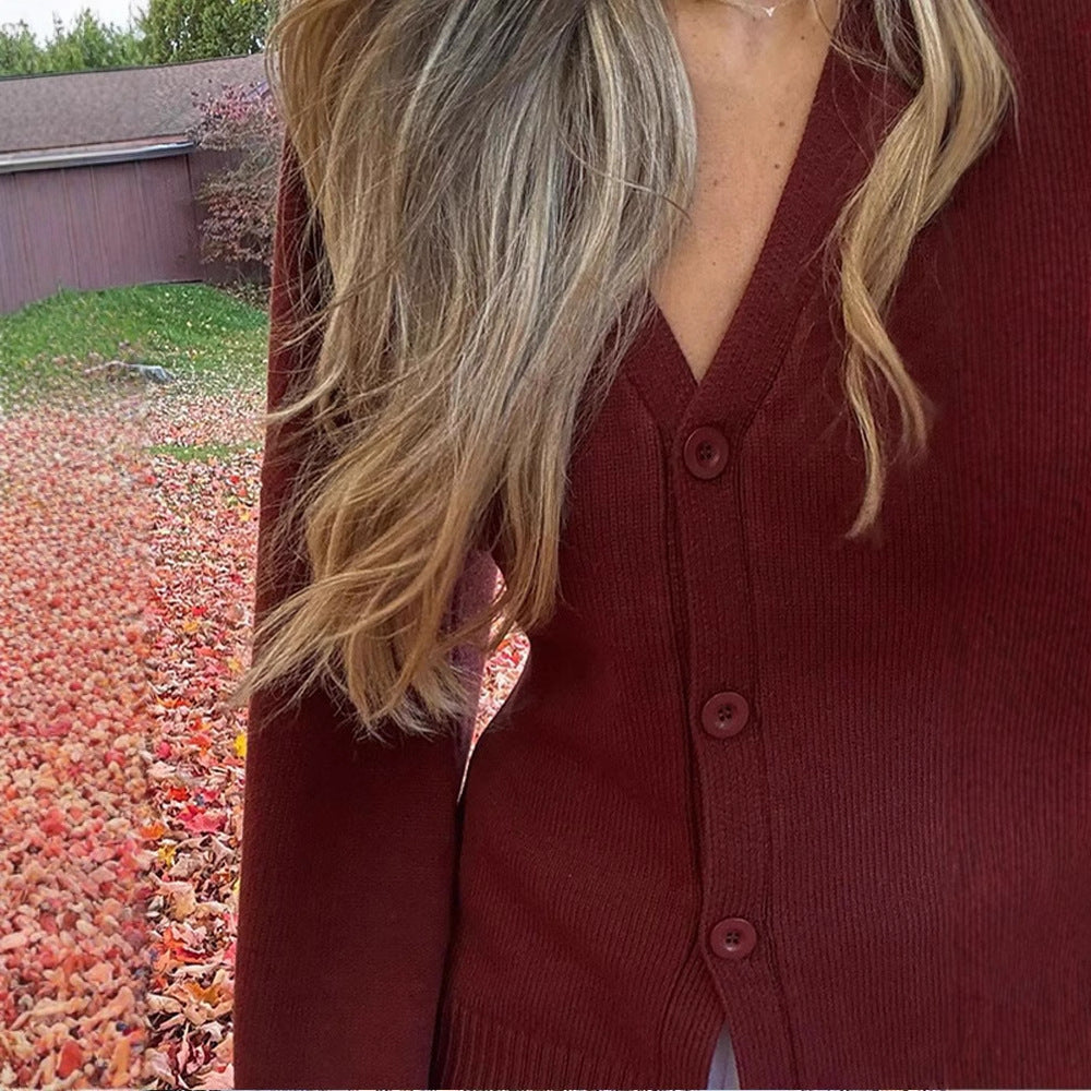 Damen Übergangsstrickjacke mit weiten Ärmeln und Knopfverschluss EB