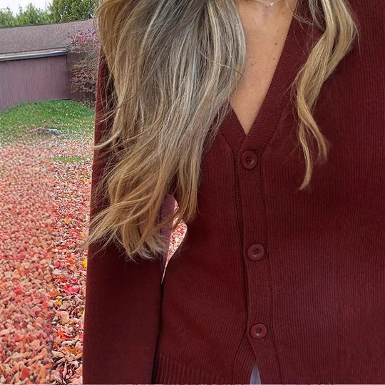 Damen Übergangsstrickjacke mit weiten Ärmeln und Knopfverschluss EB