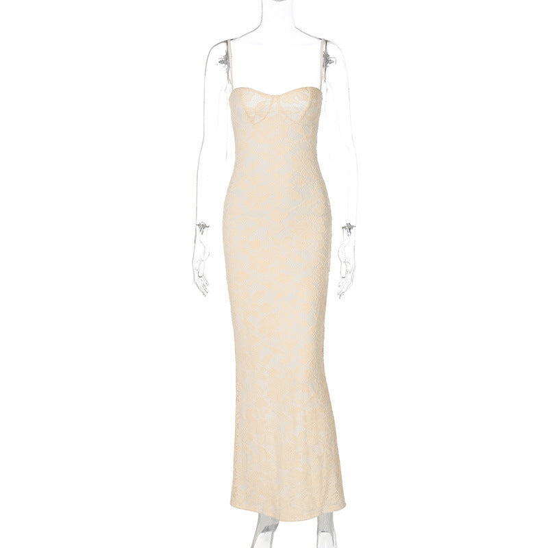 Damen Elegantes Spitzenkleid mit figurbetonter Silhouette und verstellbaren Spaghettiträgern EB