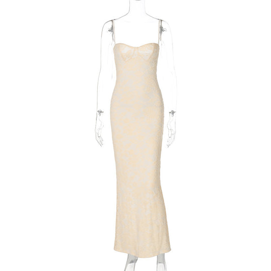 Damen Elegantes Spitzenkleid mit figurbetonter Silhouette und verstellbaren Spaghettiträgern EB