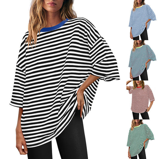 Damen Übergrößen T-Shirt mit Streifenmuster EB