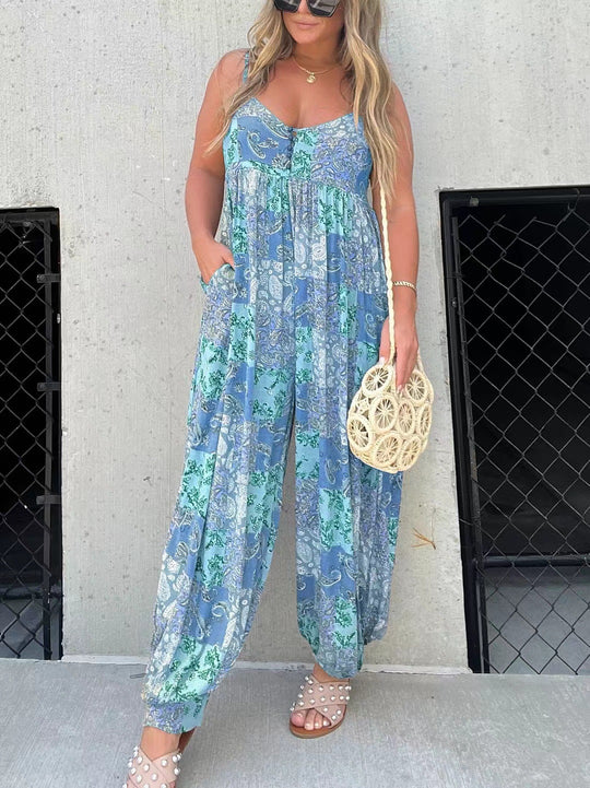 Damen Verspielter Maxijumpsuit mit floralem Muster und praktischen Taschen EB