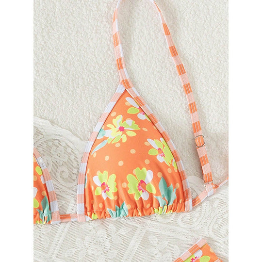 Damen floraler Triangel-Bikini mit verstellbaren Trägern EB