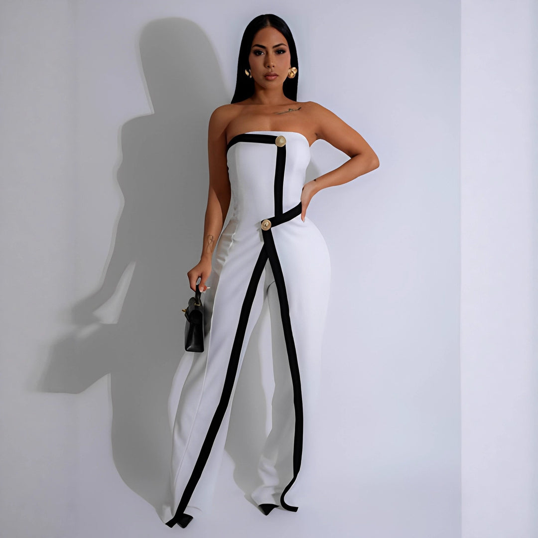 Damen-Jumpsuit mit elegantem Bustier-Oberteil und kontrastierenden Saumakzenten EB