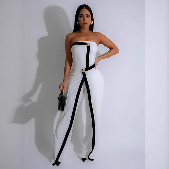 Damen-Jumpsuit mit elegantem Bustier-Oberteil und kontrastierenden Saumakzenten EB
