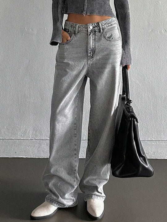 Damen weite Jeans im lässigen Vintage-Design mit hoher Taille und beständigem Stoff EB