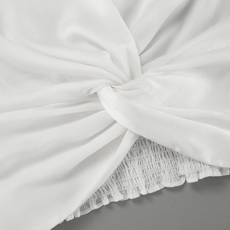 Damen Elegante V-Ausschnitt Gedrehte Bluse mit Rüschennähten EB
