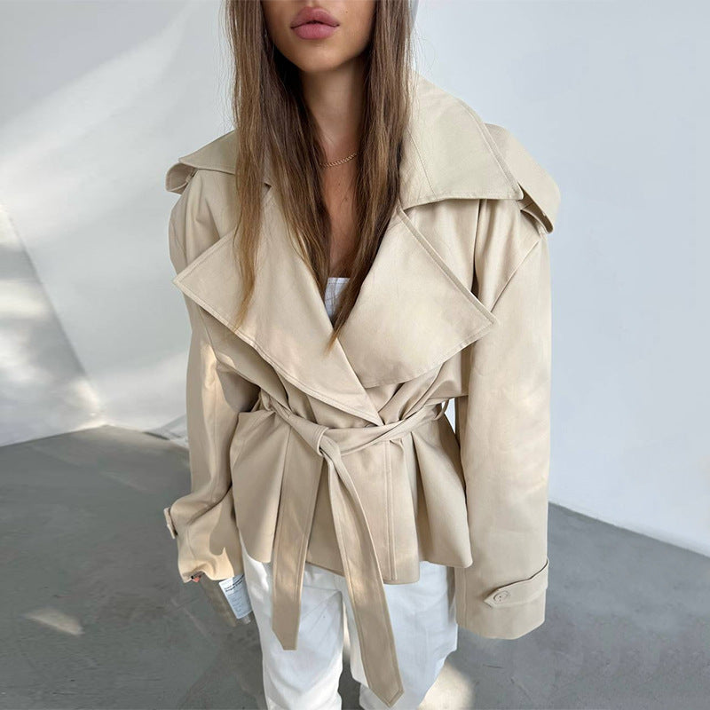 Damen Elegante Trenchcoat mit Taillengürtel und weitem Schnitt EB