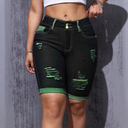 Damen Jeansshorts mit kreativen Cut-Outs und trendiger Waschung EB