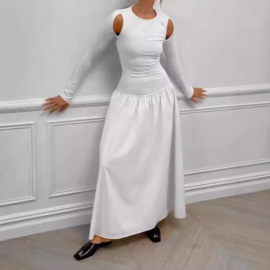 Damen Elegantes Maxikleid mit Off-Shoulder-Ärmeln EB