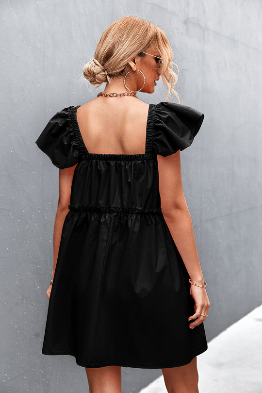 Damen Freizeitkleid mit voluminösen Ärmeln und elastischem Taillenzug EB