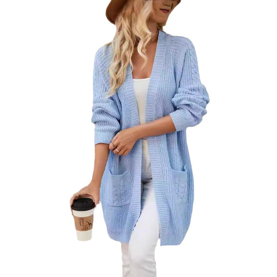 Damen Strickcardigan mit großzügigen Taschen und modernem Zopfmuster EB