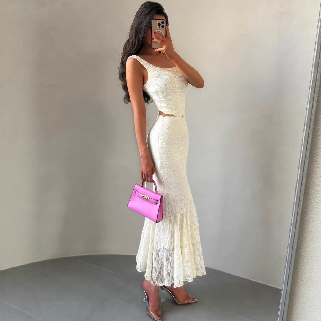 Damen Spitzenkleid im eleganten Maxistil EB