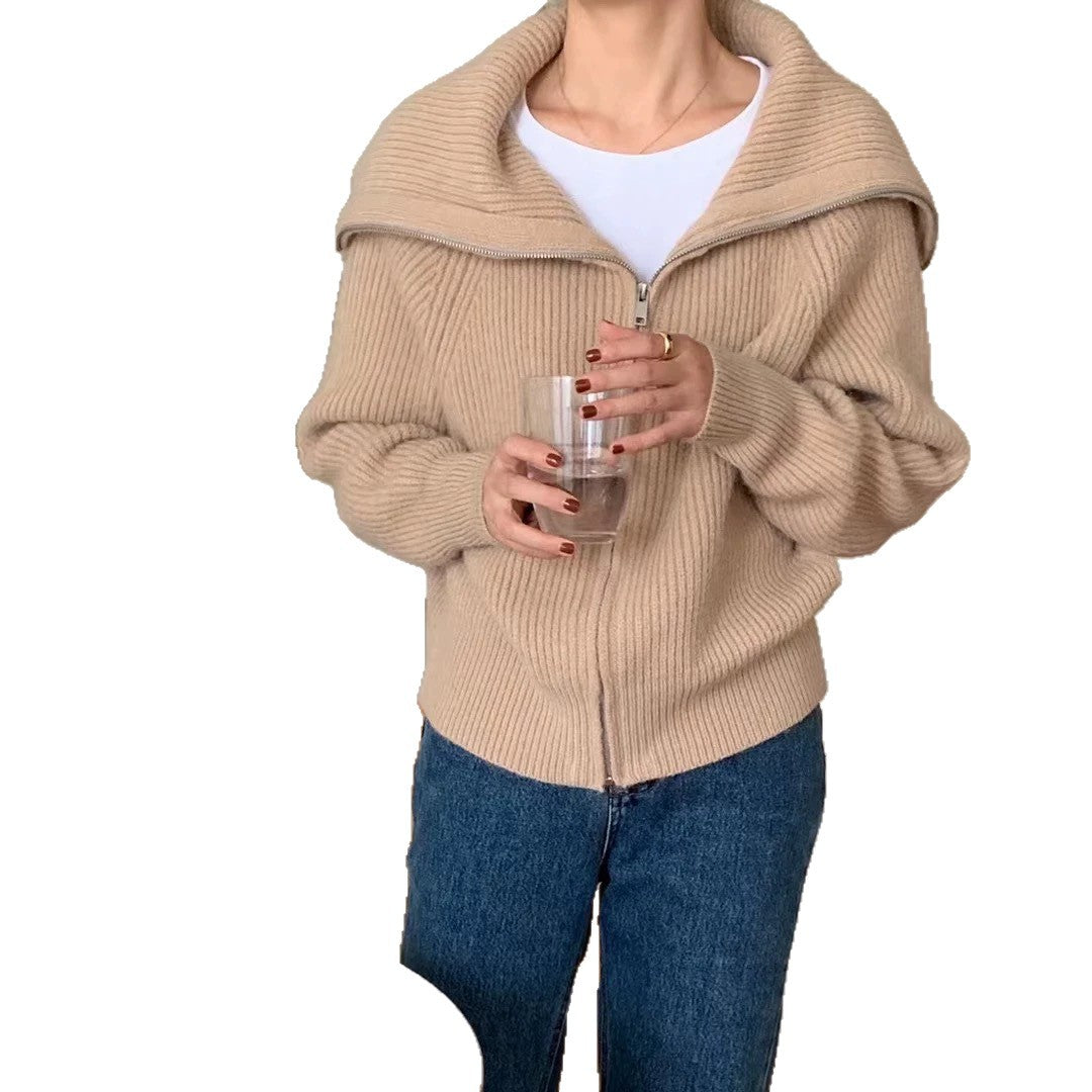 Damen Modischer Oversized-Pullover mit Kragen und Reißverschluss EB
