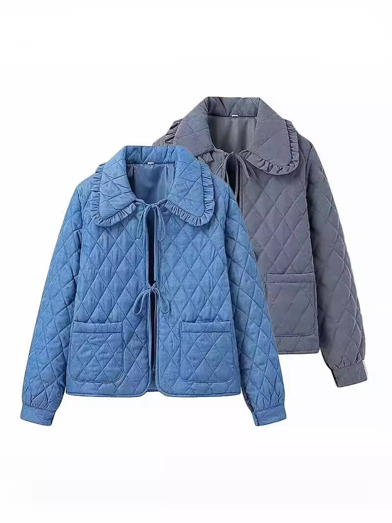 Damen Steppjacke mit großem Kragen und praktischen Taschen EB