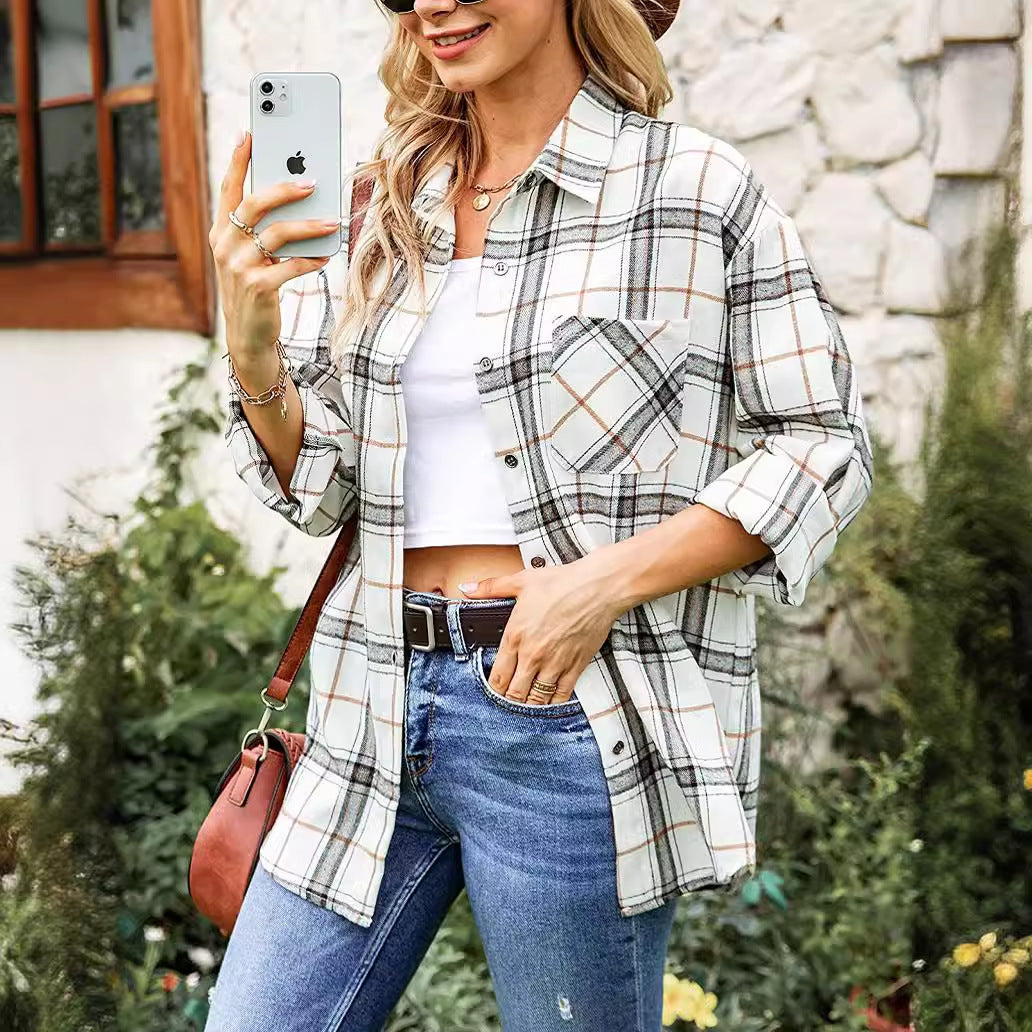 Damen Karierte Freizeitbluse EB
