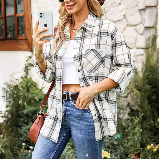 Damen Karierte Freizeitbluse EB