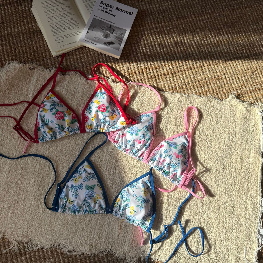 Damen Triangel-Bikini mit floralen Mustern und verstellbaren Trägern EB
