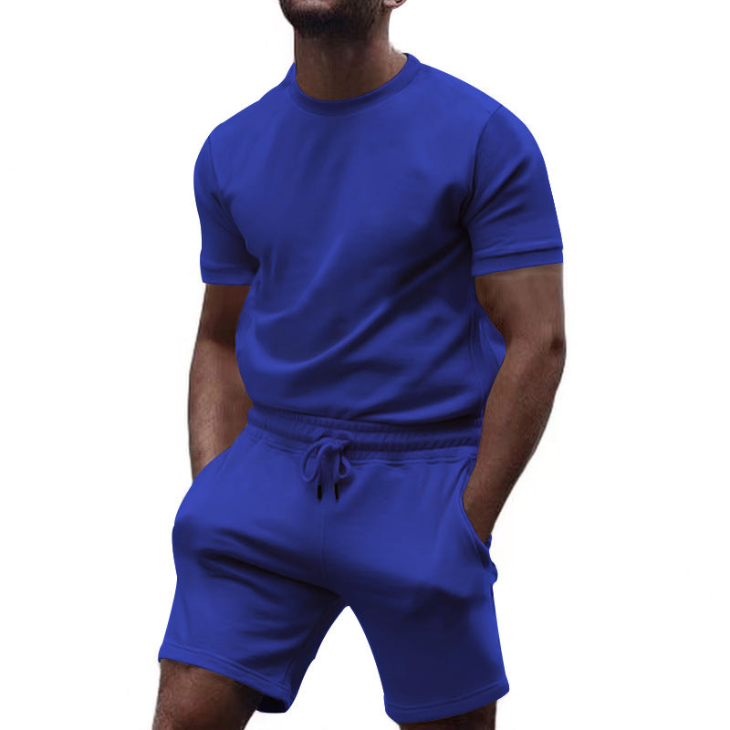 Herren nan minimalistisches Jersey-Ensemble mit bequemem Rundhalsshirt und elastischer Tunnelzug-Kurzhose EB