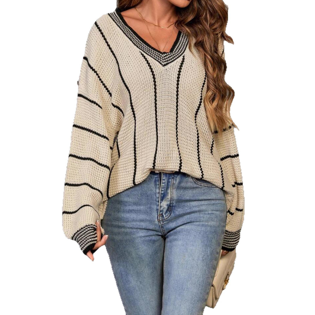 Damen Grobstrickpullover mit V-Ausschnitt und lässigem Schnitt EB