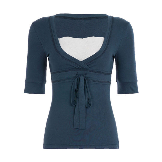 Damen Wickeloberteil mit Spitzenbesatz und Taillenband EB