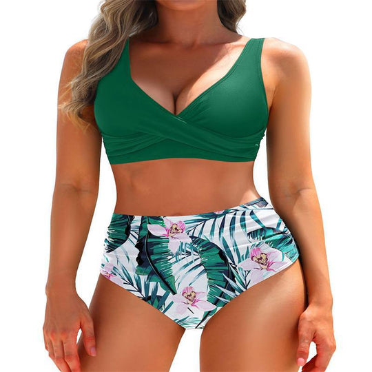 Damen Hochgeschnittener Bikini mit eleganter Wickeloptik und figurformendem Design EB