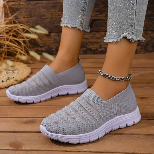 Damen Atmungsaktive Slip-On Sneakers mit elastischem Obermaterial und rutschfester Sohle EB