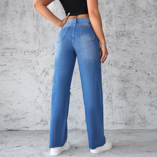 Damen Schlagjeans mit hohen Beinöffnungen und modischen Destroyed-Details EB