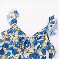 Damen Maxikleid mit floralem Design und verstellbaren Spaghetti-Trägern EB