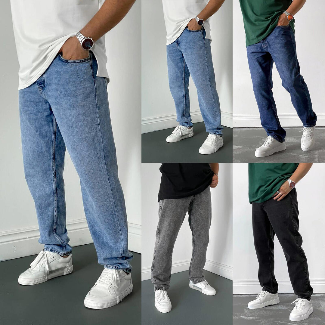 Herren nan lockere Straight-Leg Jeans mit elastischem Bundsaum und entspannter Passform EB