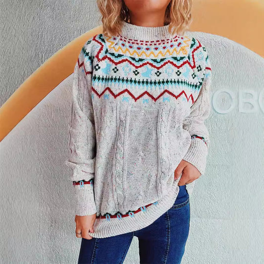 Damen Grobstrickpullover mit festlichem Muster und modernem Zopfdessin EB
