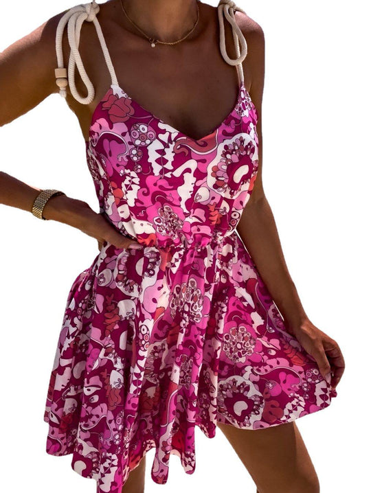 Damen luftiges Strandkleid mit floralen Mustern und süßem Schnitt EB