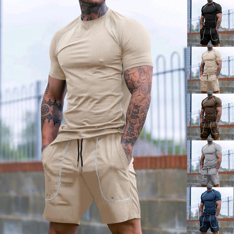 Herren nan eng anliegendes Freizeitset aus elastischem Jersey mit Kurzarmshirt und Kordelzugshorts EB