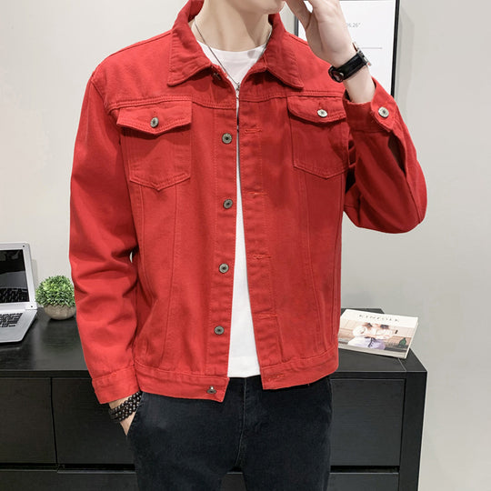 Herren nan taillierte Jeansjacke mit Brusttaschen, durchgehender Knopfleiste und Kontrastnähten EB