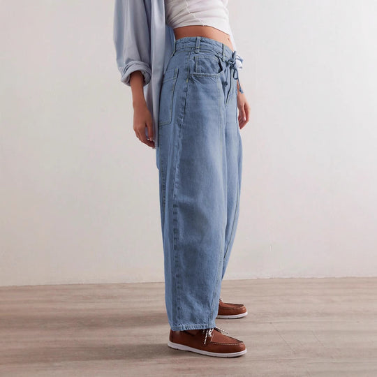 Damen Lässige Weite Denim-Hose mit Tunnelzug EB