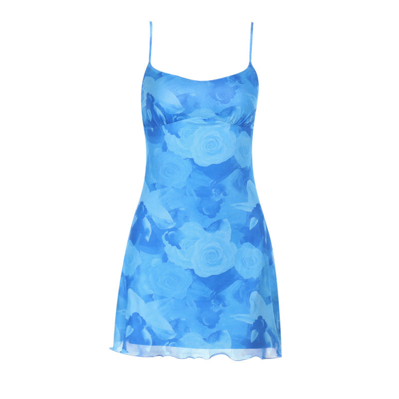 Damen modisches Sommerkleid mit zartem Blumenmuster und verstellbaren Trägern EB