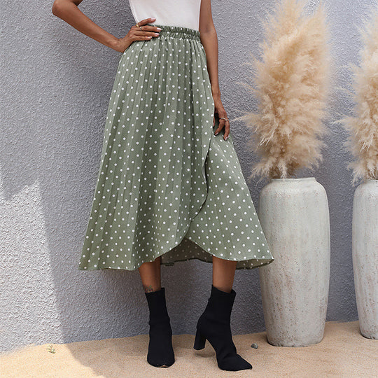 Damen asymmetrischer Maxirock mit Punkten und elegantem Schlitz EB