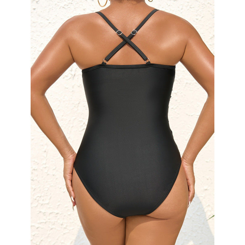 Damen eleganter Einteiler Badeanzug mit modischem Wickeldetail und schickem V-Ausschnitt EB