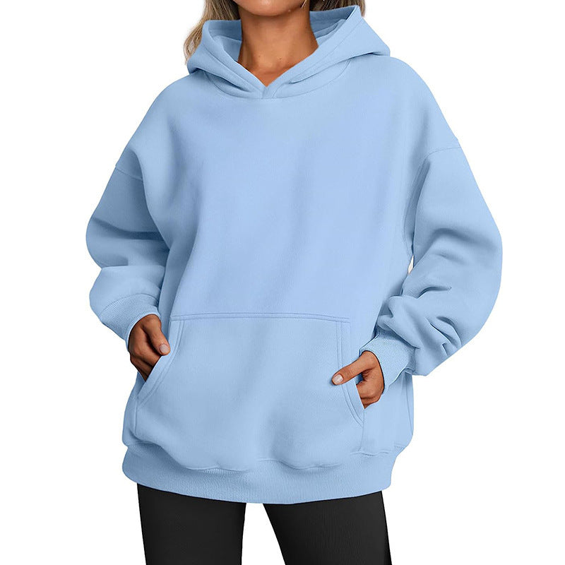 Damen nan Oversize-Kapuzenpullover mit verlängertem Rückenteil, innen angerautem Fleece und Kängurutasche EB